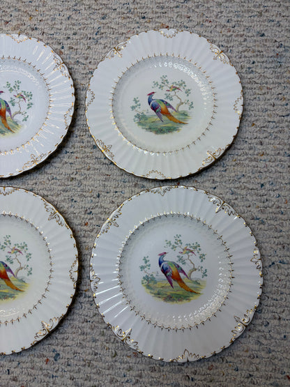 Gorgeous Royal Crown Derby Lowestoft Pheasant plates set of 6! As is!