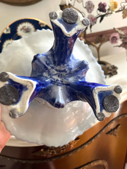 RESERVED - SANDEEALICEE - Live 7/7 Antique Victoria Ware Flow Blue Pedestal Compote | Ironstone Tazza, England Circa 1900-1925