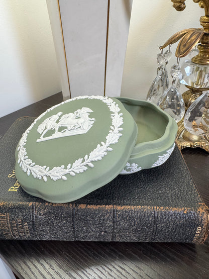 Wedgwood sage green and white flower shape box