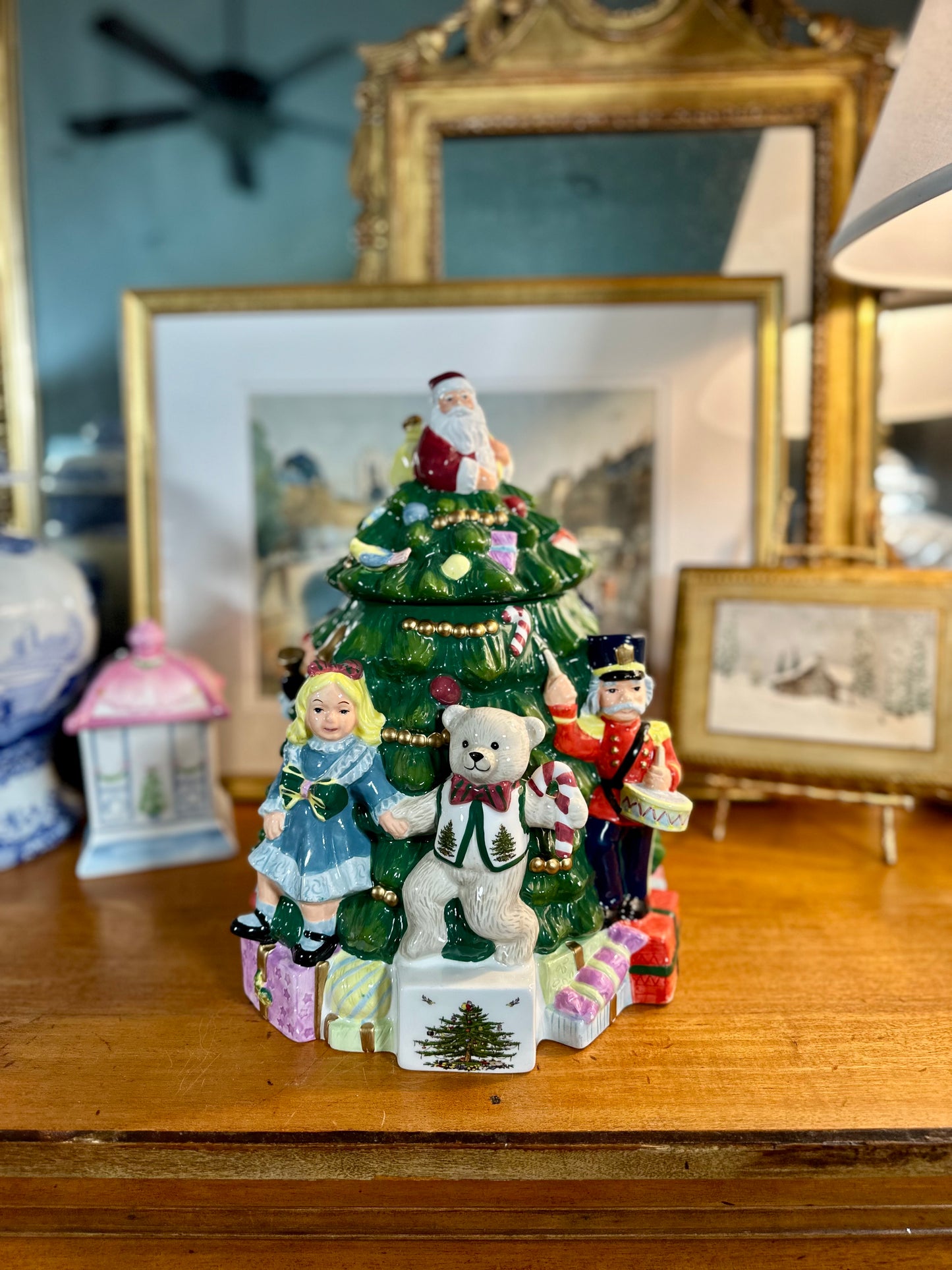 Festive Vintage Spode Christmas Tree Figural Cookie Jar, 13"
