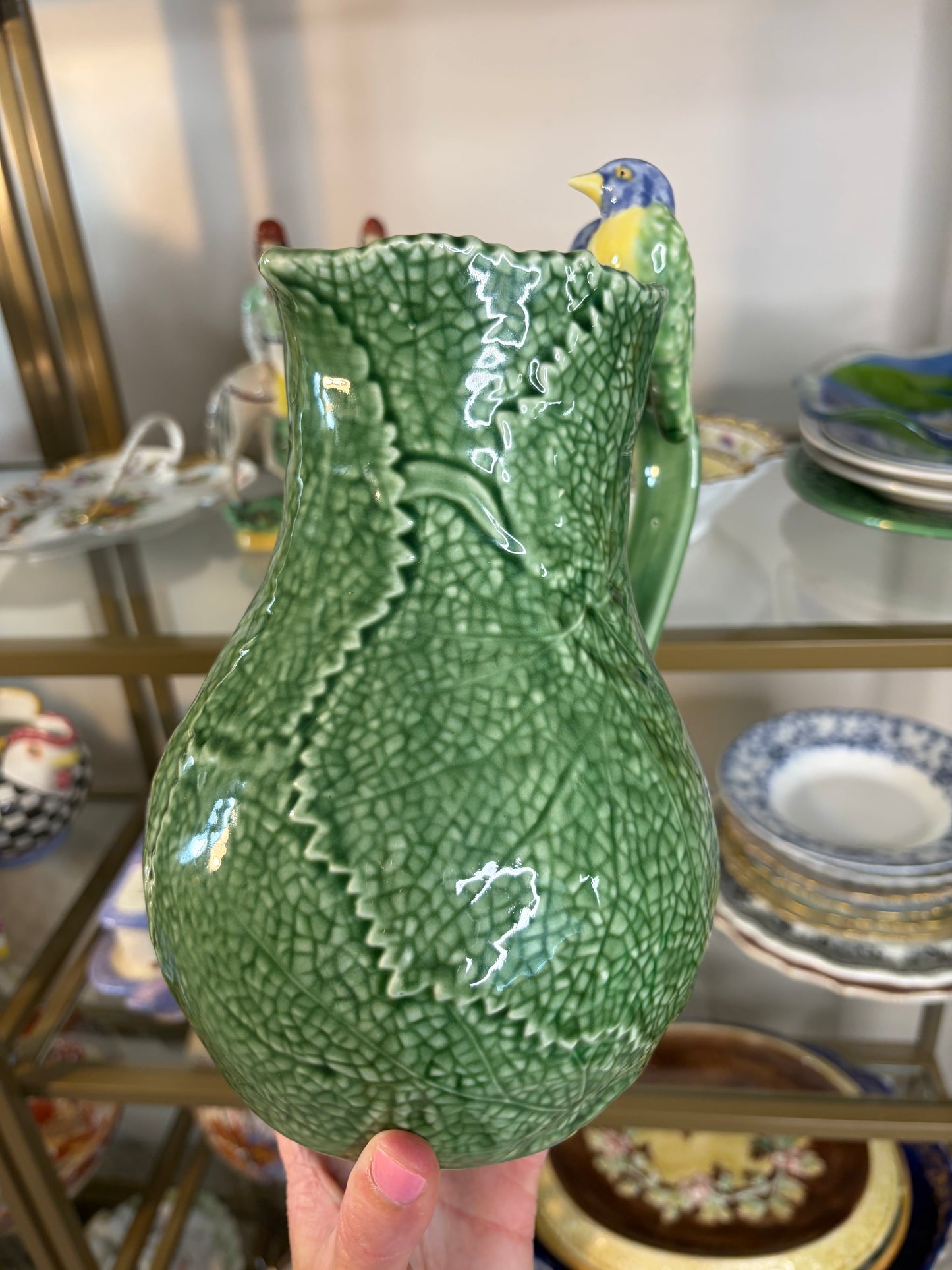 Beautiful Bordallo Pinheiro for Williams-Sonoma pitcher with birds!