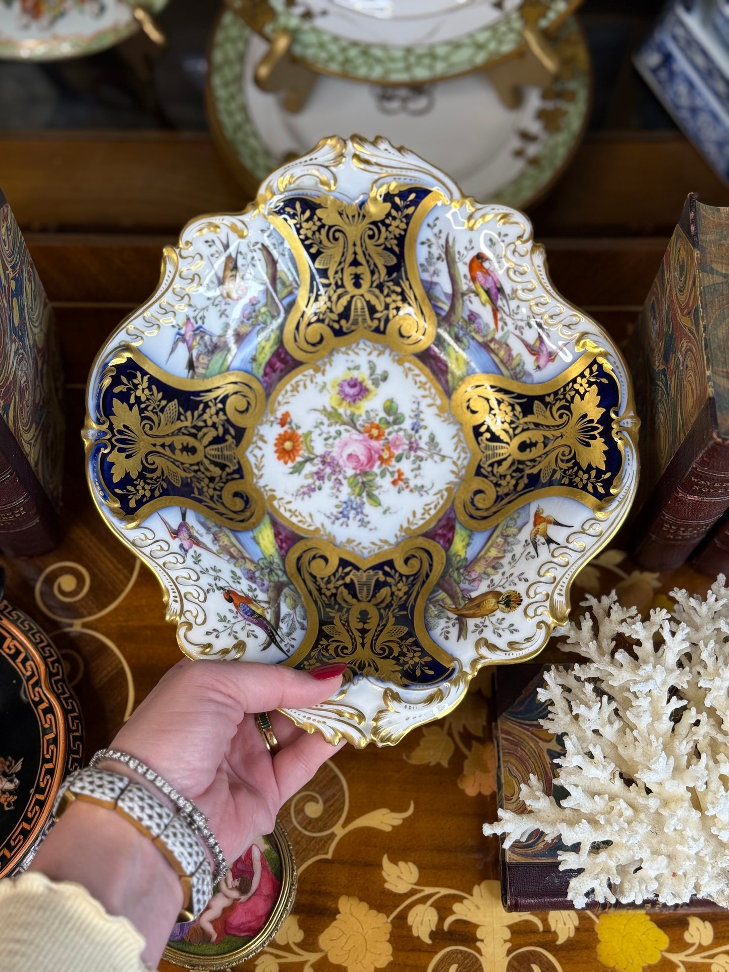 Old Paris (Samson) “Chelsea Bird” Porcelain Bowl – Hand Painted with Cobalt & Raised Gilt, 19th Century, 10 3/4x9.5”