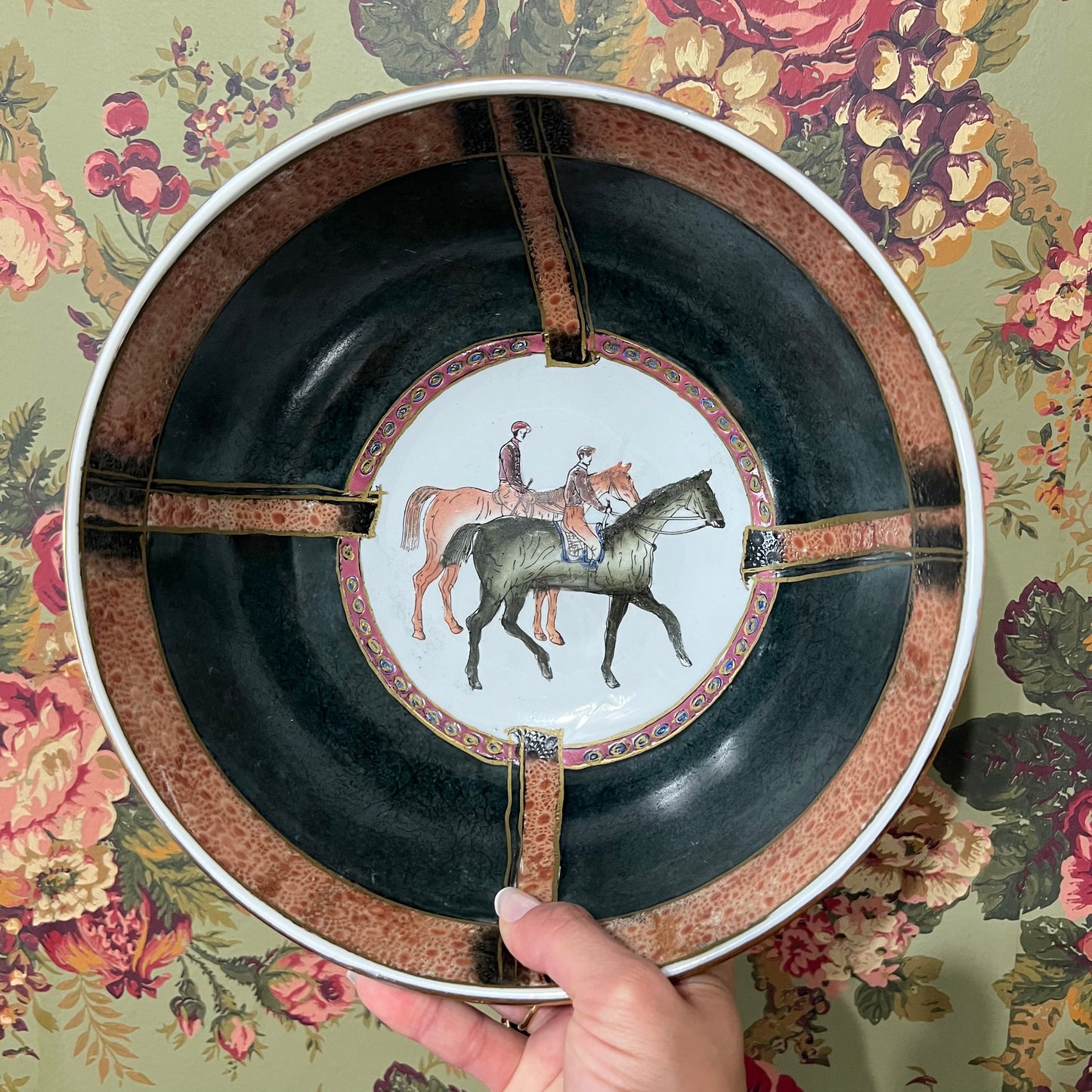 Mid 20th Century Porcelain Ceramic Equestrian Bowl