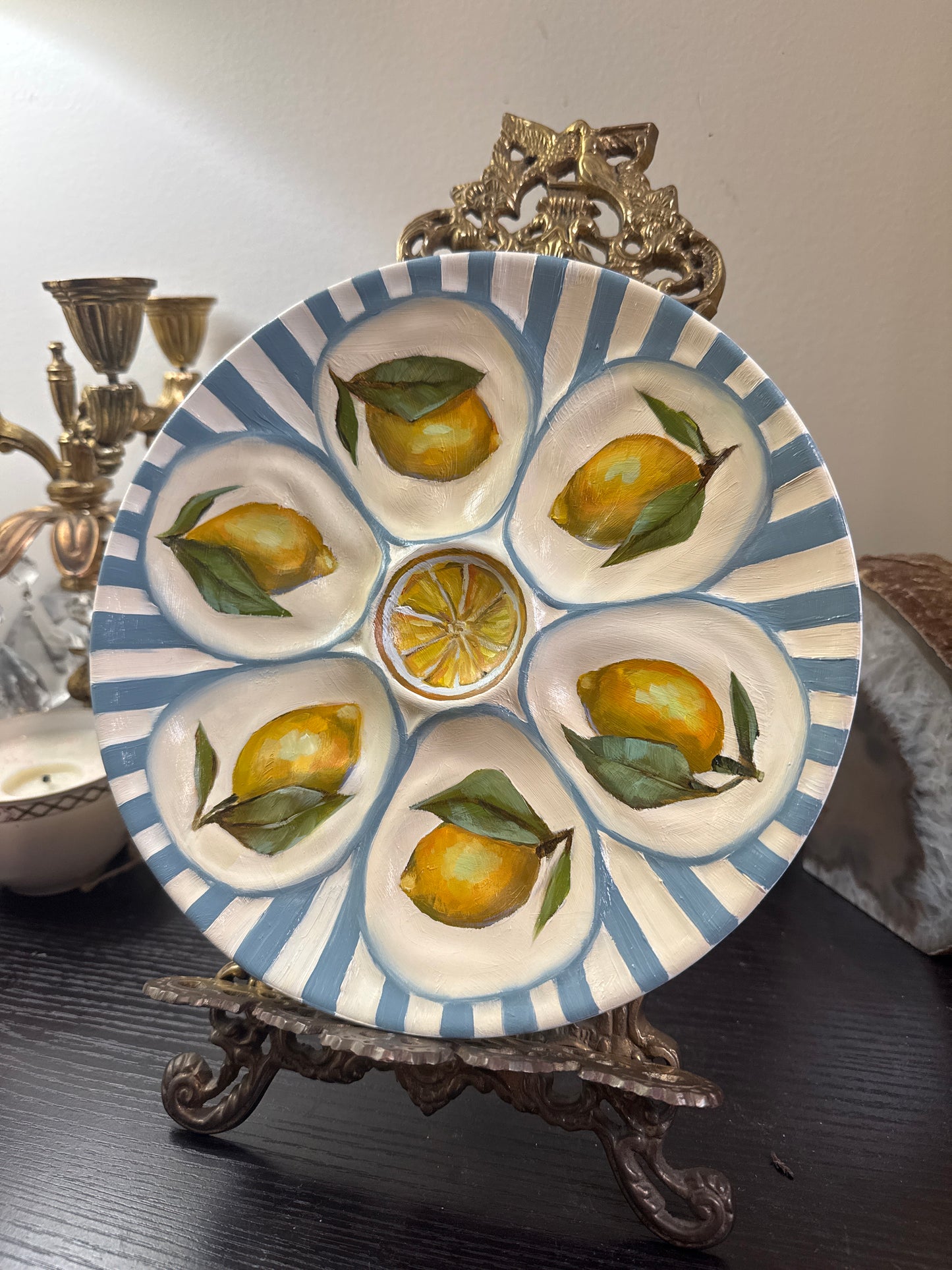 Lemon oyster hand painted plate 9”