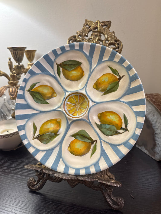 Lemon oyster hand painted plate 9”