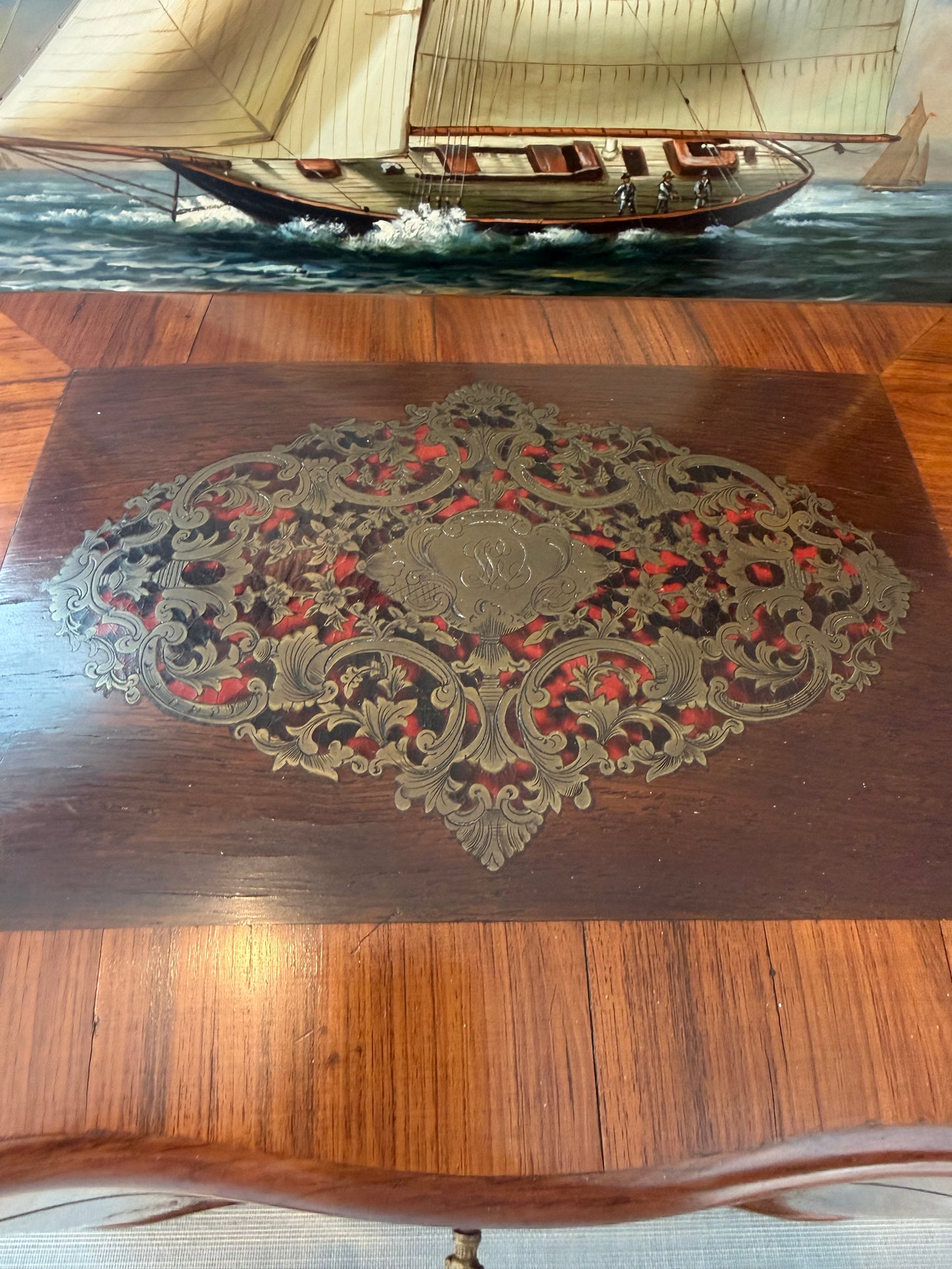 Reserved D (2) - Stunning Antique French Monogrammed Tantalus with 16 Cordials, 4 Decanters & Key