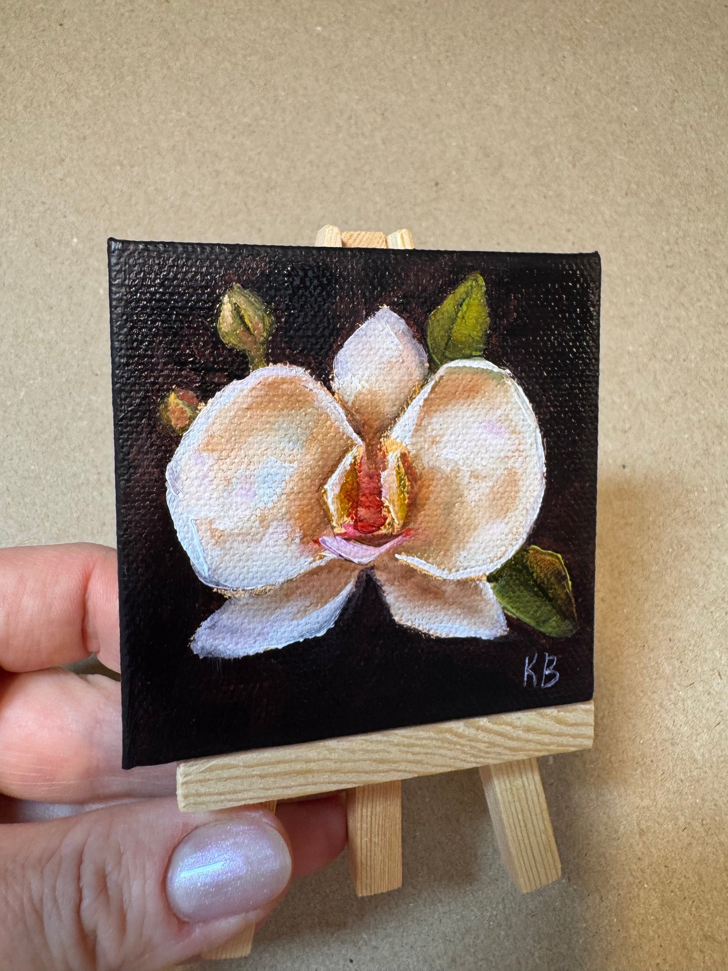 Live 06/19 mini art orchid original oil paintings on stretched canvas 3x3”