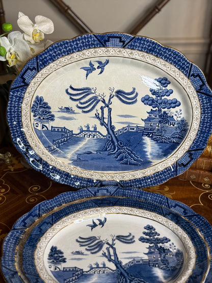 Antique Booths Real Old Willow A8025 Large Serving Platter | Blue & White with Gold Trim | 16.5x13”