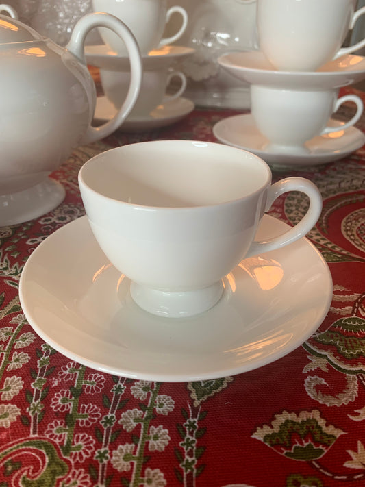 Wedgewood White (Bone) Leigh Shape Footed Cups and Saucers