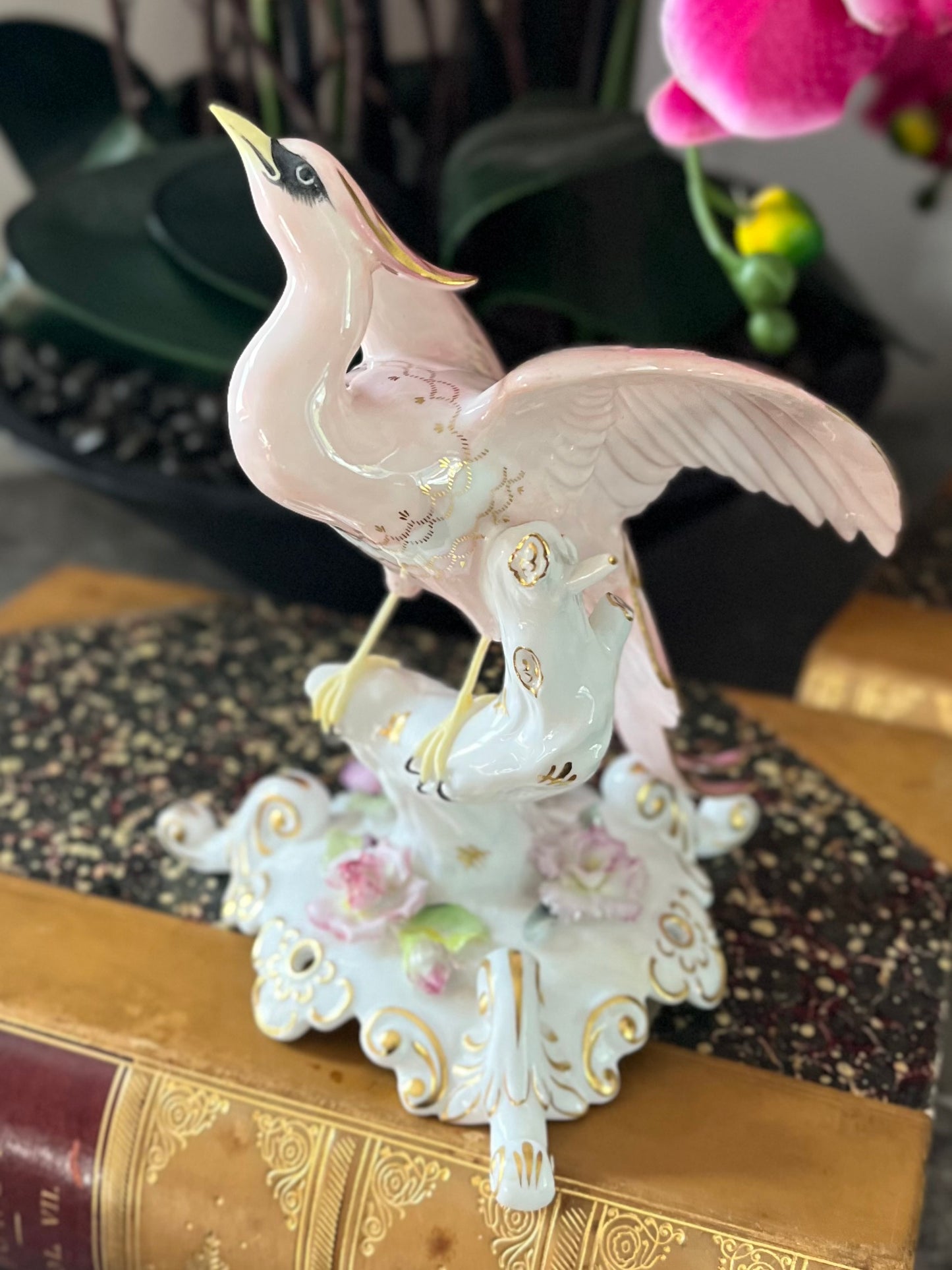 Live 08/04 Royal Crown Derby Chelsea Bird Figurine | Hand Painted Porcelain | Pink Bird | England Mark Dates 1954-1965