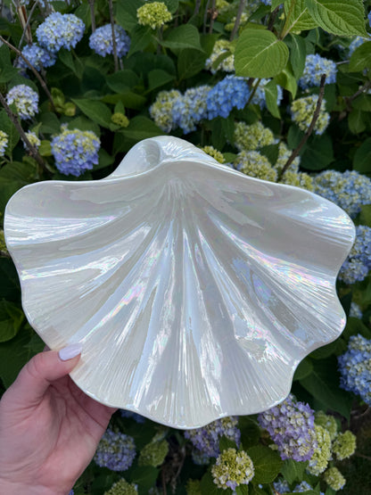 Vintage Hand-made Signed Iridescent Pottery Shell