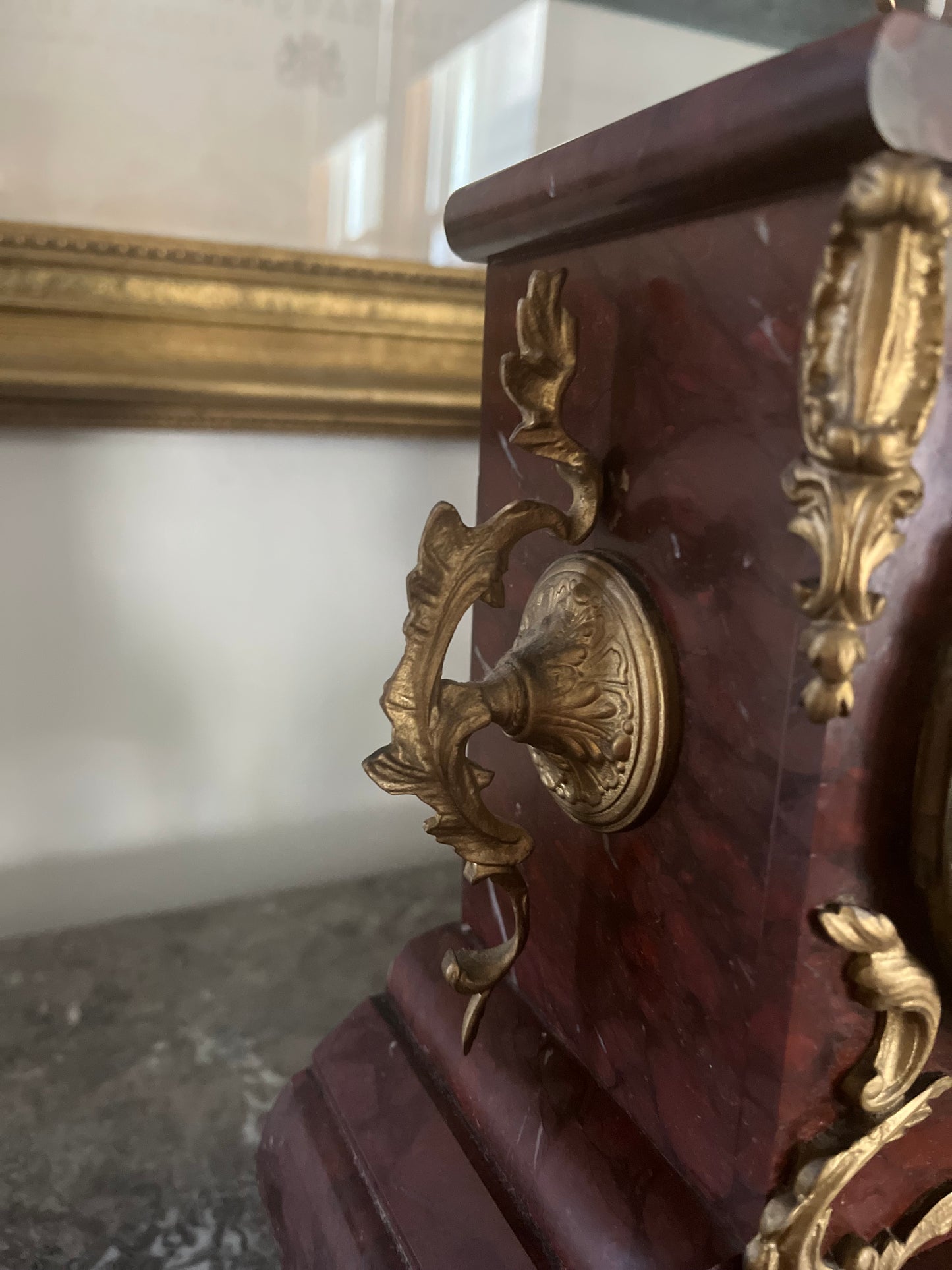 Exceptional Antique Rococo S. Marti France Rouge Griotte Marble And Bronze Ormulu Mantle Clock Circa 1860-1870