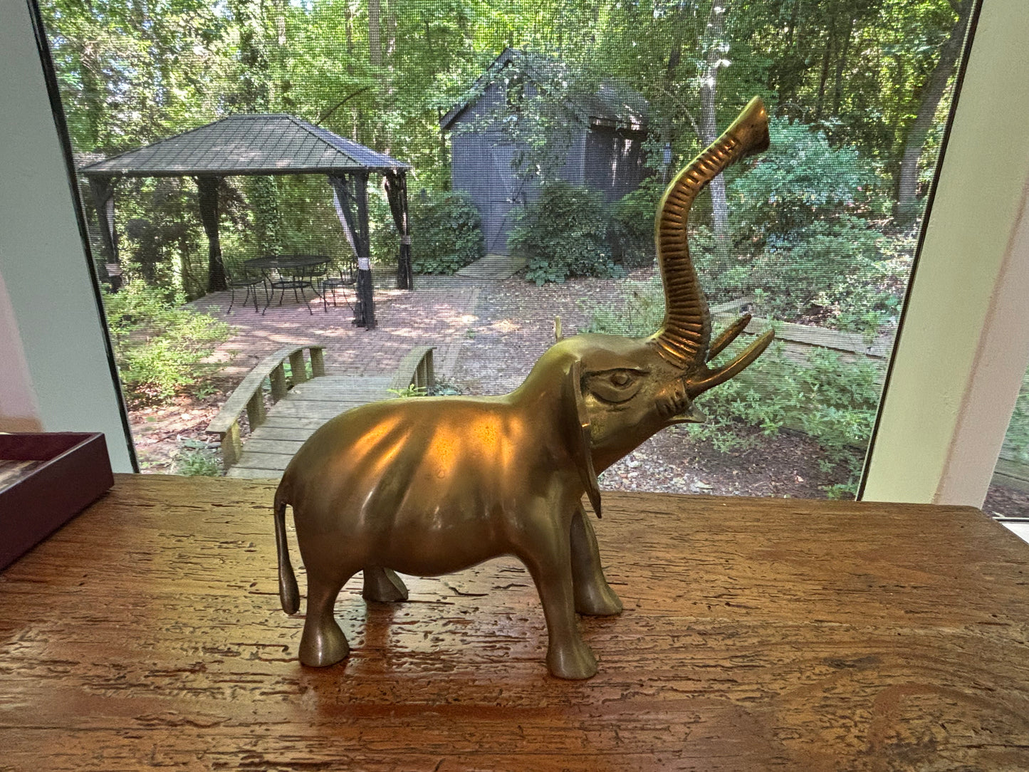 Beautiful brass elephant with trunk up!