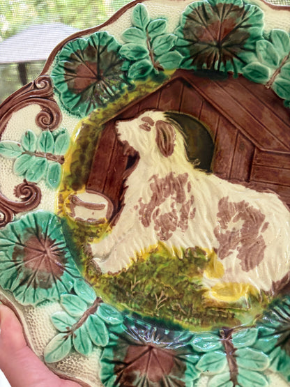 Reserved! Stunning antique majolica dog plate!