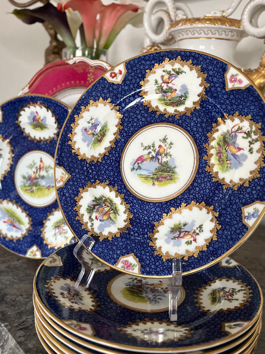 Tiffany & Co. Cobalt — George Jones England Late 19th-Century Pheasant Luncheon Plates 3 Available - Priced per plate