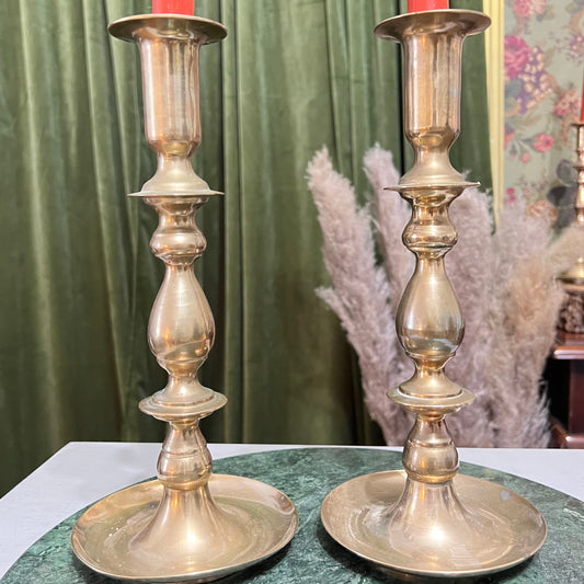 Classic pair of brass candle holders 11”H