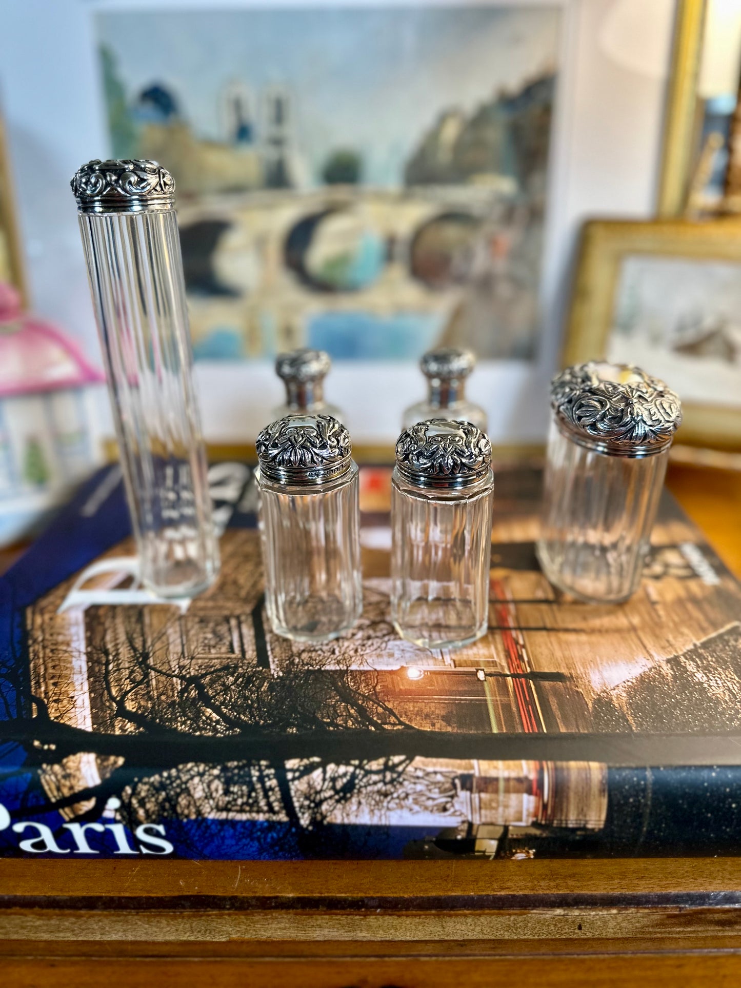 Beautiful Victorian Mappin & Webb Cut Glass & Sterling Silver Vanity Set, c. 1896