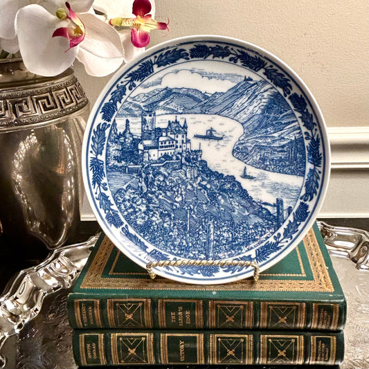 Designer Hutschenreuther GERMANY ROMANTISCHER RHEIN Reiehsgraf Von Ingelheim PLATE Blue & white antique plate