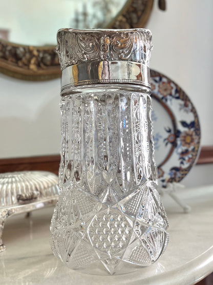 Live 09/20 Gorgeous Cut Victorian EAPG Pressed Glass Pitcher with Ornate Silverplate Mount l