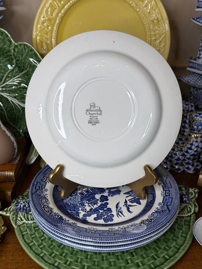 VINTAGE CHURCHILL BLUE WILLOW (5) DINNER PLATES