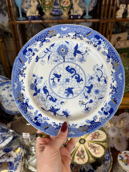 Antique Spode “Stone China” Blue & White Gilt Chinoiserie Dinner Plates – Set of 5 | Regency c.1815–1825 | 9.5” D