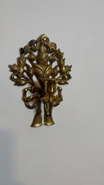 Brass bow floral candelabra pair of 2