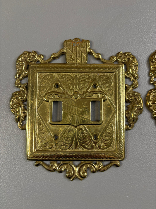 Gorgeous Virginia Metalcrafters brass switch plate cover for double switch with patina!