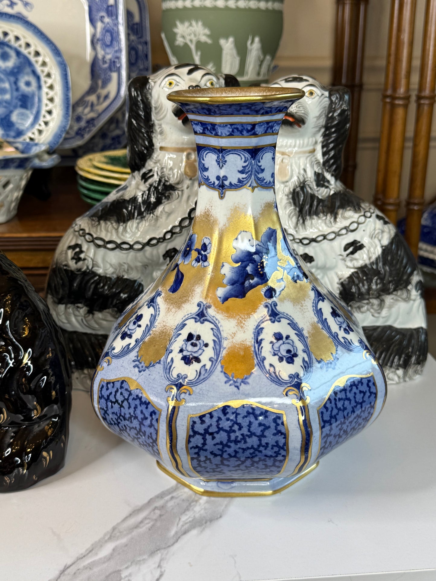 Pair of Antique Keeling & Co. Losol Ware Vases | Circa 1910 | Large 10"H, Small 6.5"H | Style DA4460