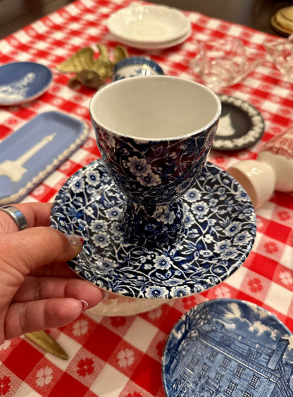 Burleigh Blue Calico Egg Cup & Saucer
