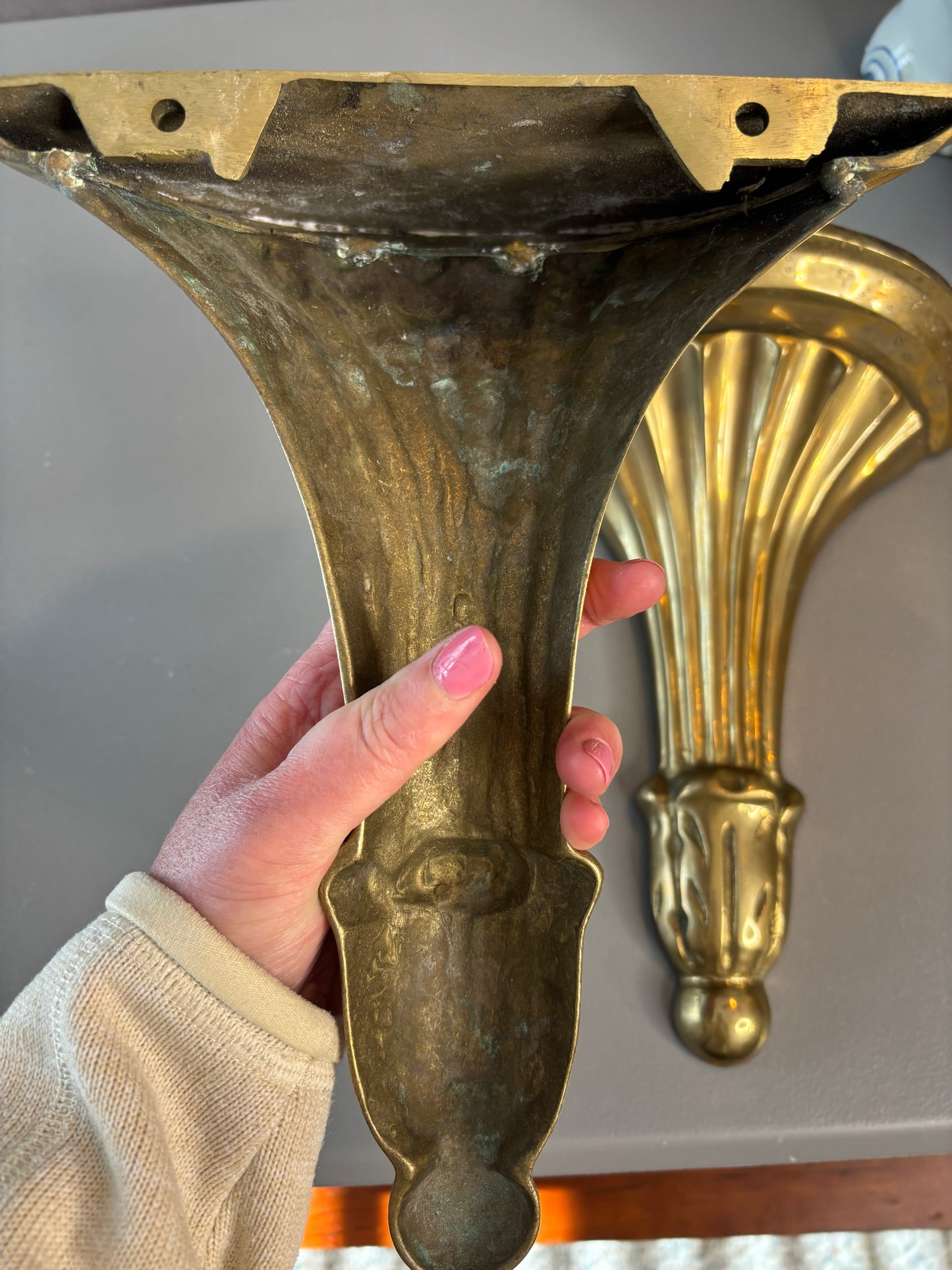 Beautiful brass sconces wall shelves pair!