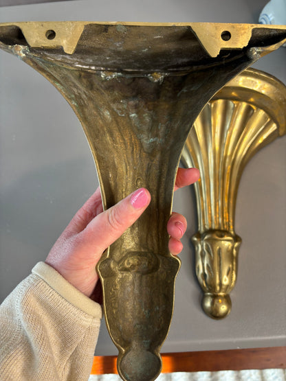 Beautiful brass sconces wall shelves pair!