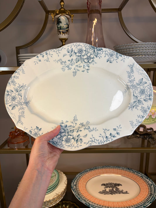 Lovely teal floral transferware platter!