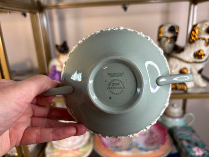 Lovely Wedgwood Queensware green and white soup cup and saucer set!