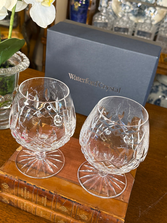 Vintage Waterford Crystal Lismore Brandy Balloon Snifter Glasses, Set of 2 W/ Original Box