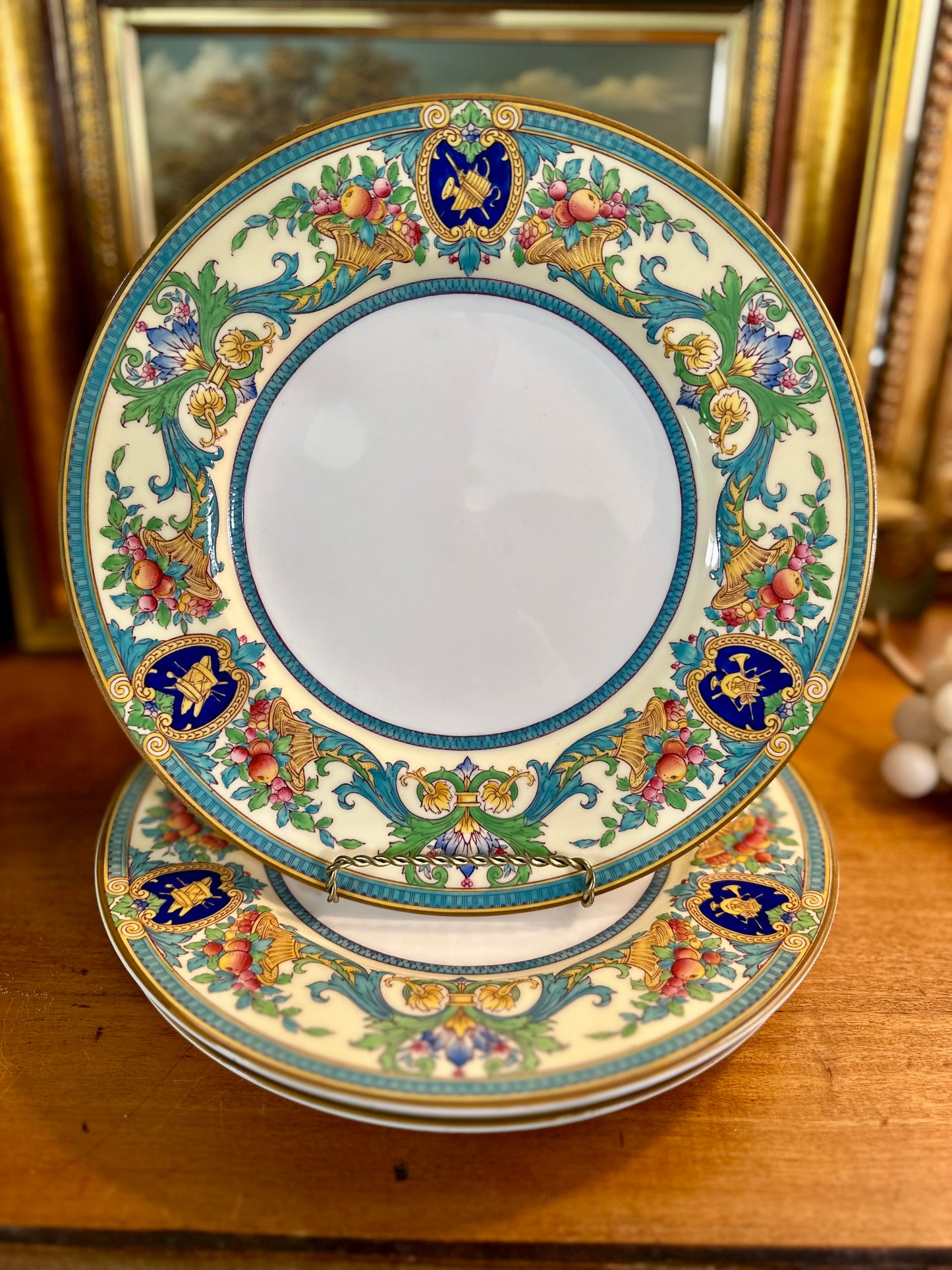 Gorgeous Set of 4 Antique Royal Worcester Dinner Plates — Pattern C976, England, Circa 1926, 10.5"