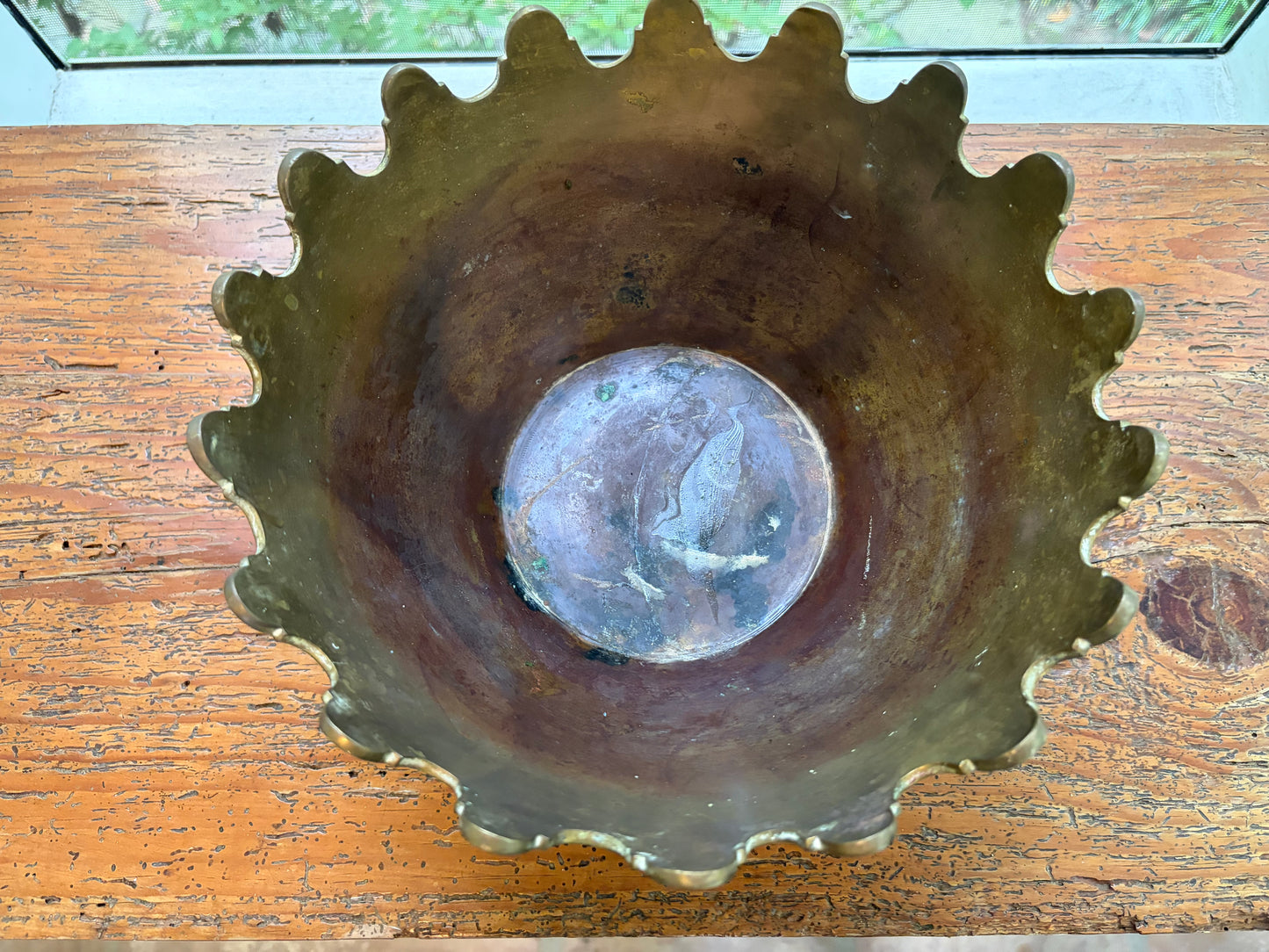 Large brass bowl with scalloped edges!