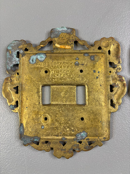 Gorgeous Virginia Metalcrafters brass switch plate cover for double switch with patina!