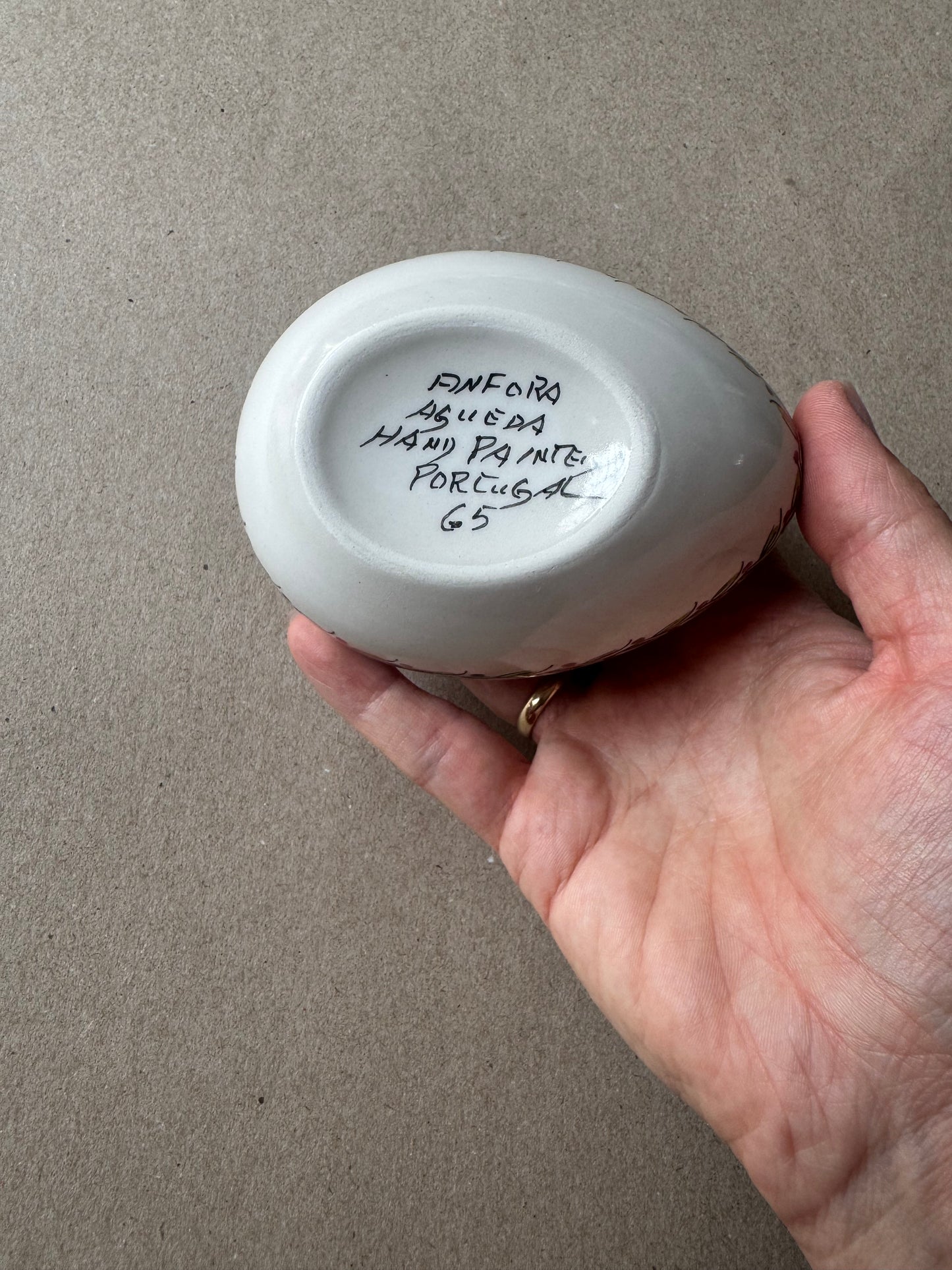 Vintage Hand-Painted Portuguese Ceramic Wall Salt Box | Onfora Agueda