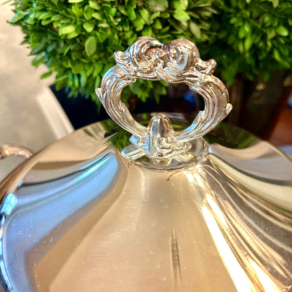 vintage silver plate Lidded casserole chafing dish tripod chippendale claw feet