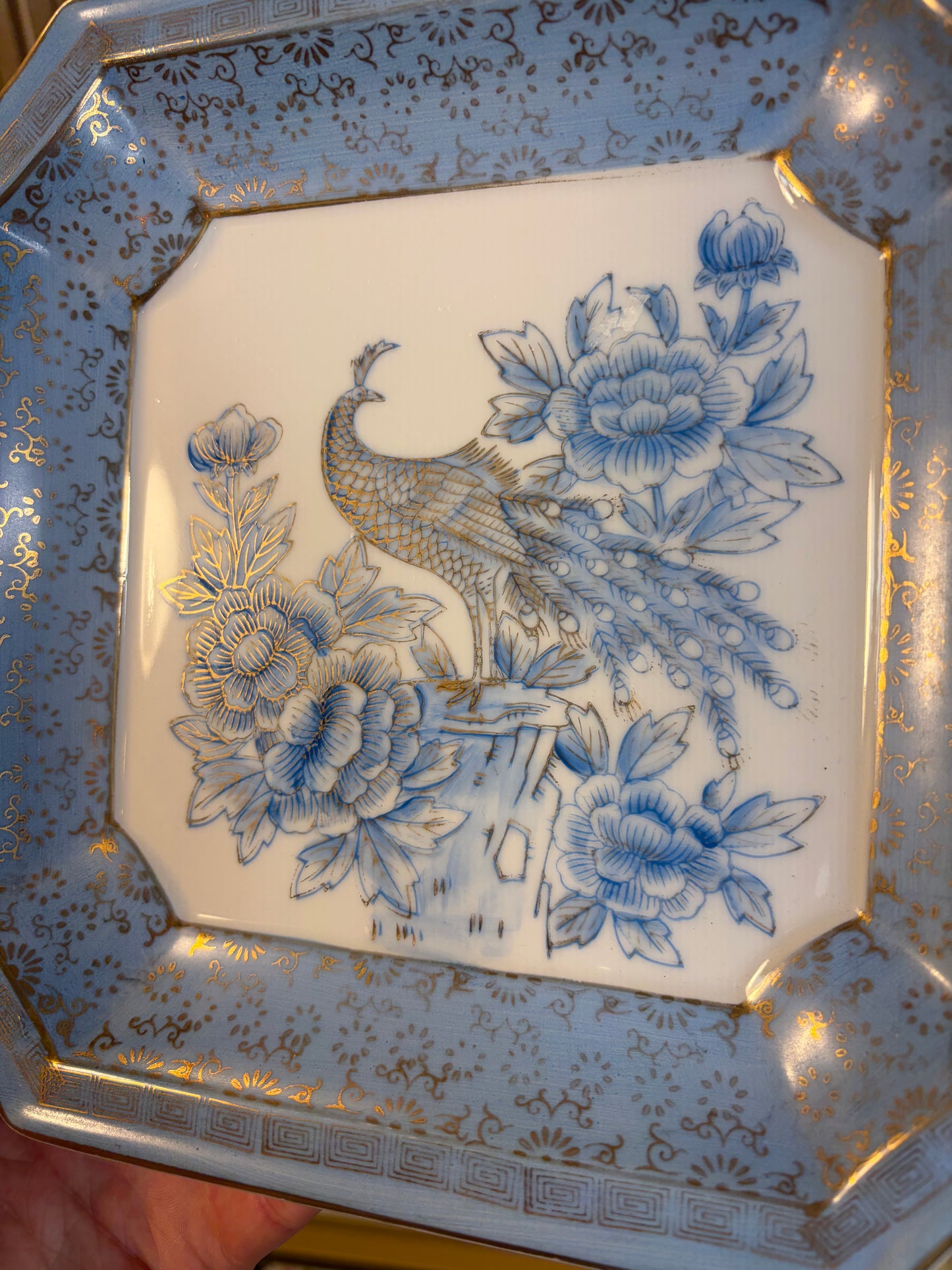 Lovely handpainted Andrea by Sadek peacock plate!