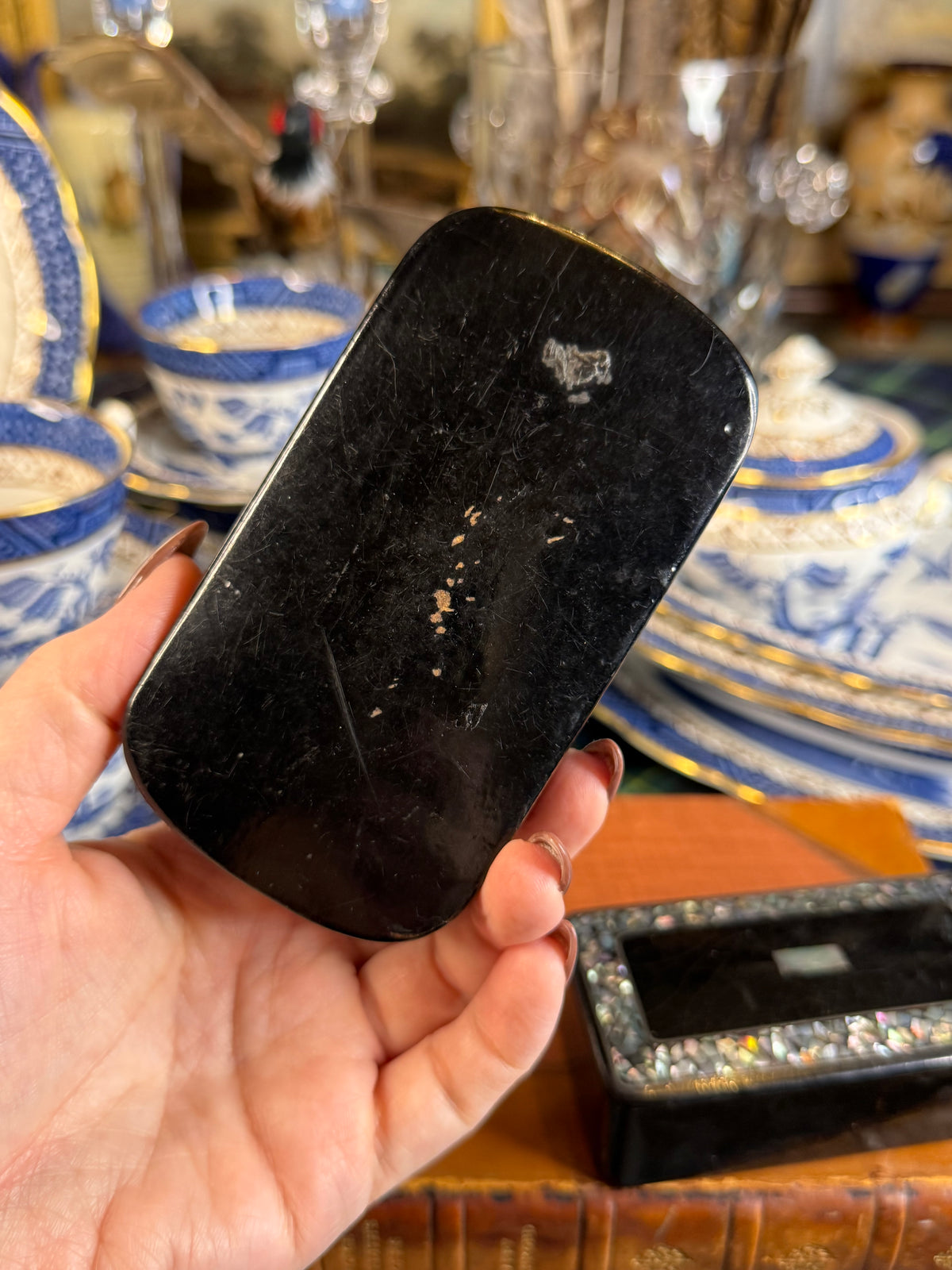 Antique Papier-Mâché Trinket Boxes | Set of 2 | Mother-of-Pearl Inlay & Gilt Decoration