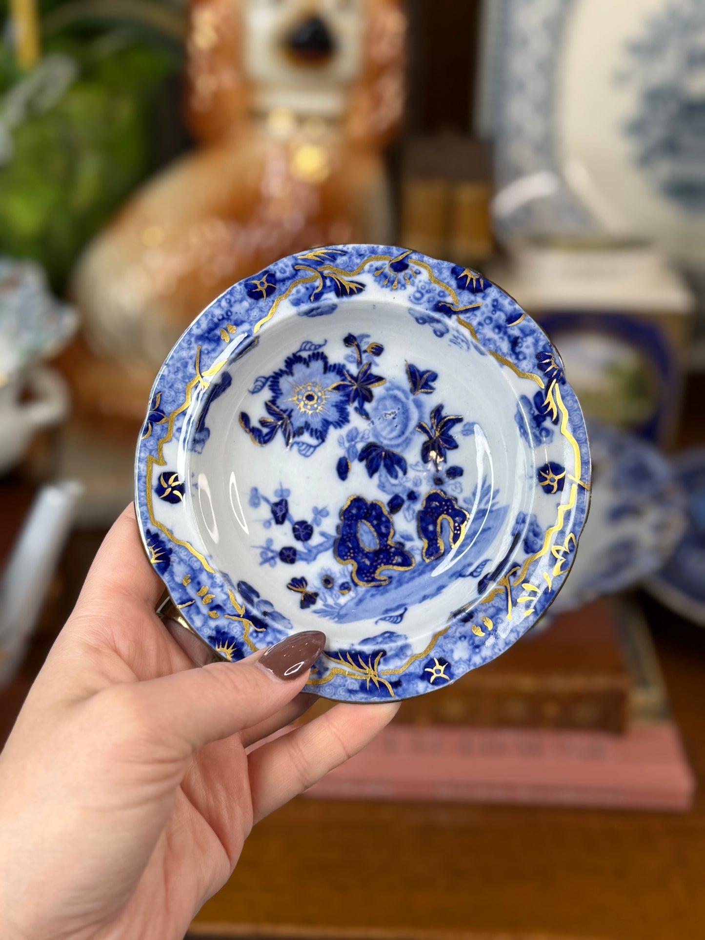 Antique 1815Copeland Spode Pattern 3702 Footed Pedestal Bowl | New Stone China Chinoiserie | Blue, White & Gilt