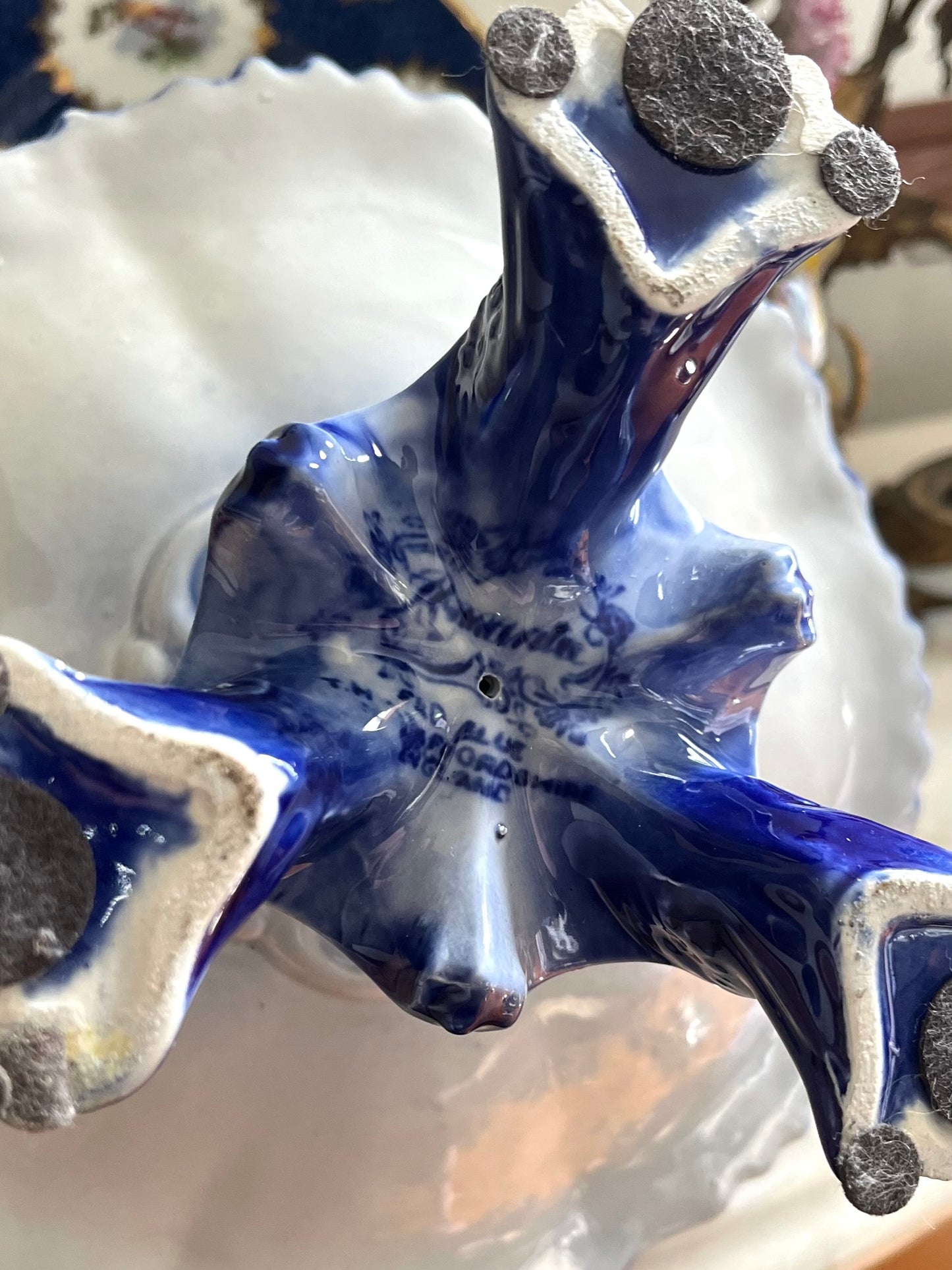RESERVED - SANDEEALICEE - Live 7/7 Antique Victoria Ware Flow Blue Pedestal Compote | Ironstone Tazza, England Circa 1900-1925