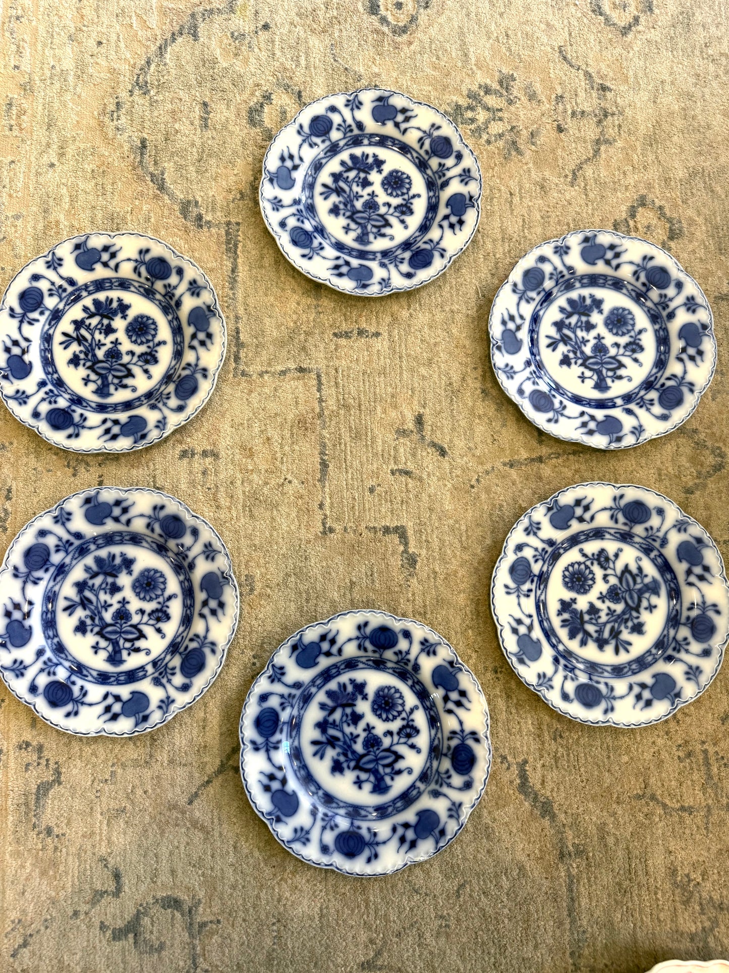 Live 5/26 for Debbie O - Antique Johnson Brothers Flow Blue Set of 4 Salad Plates 8”