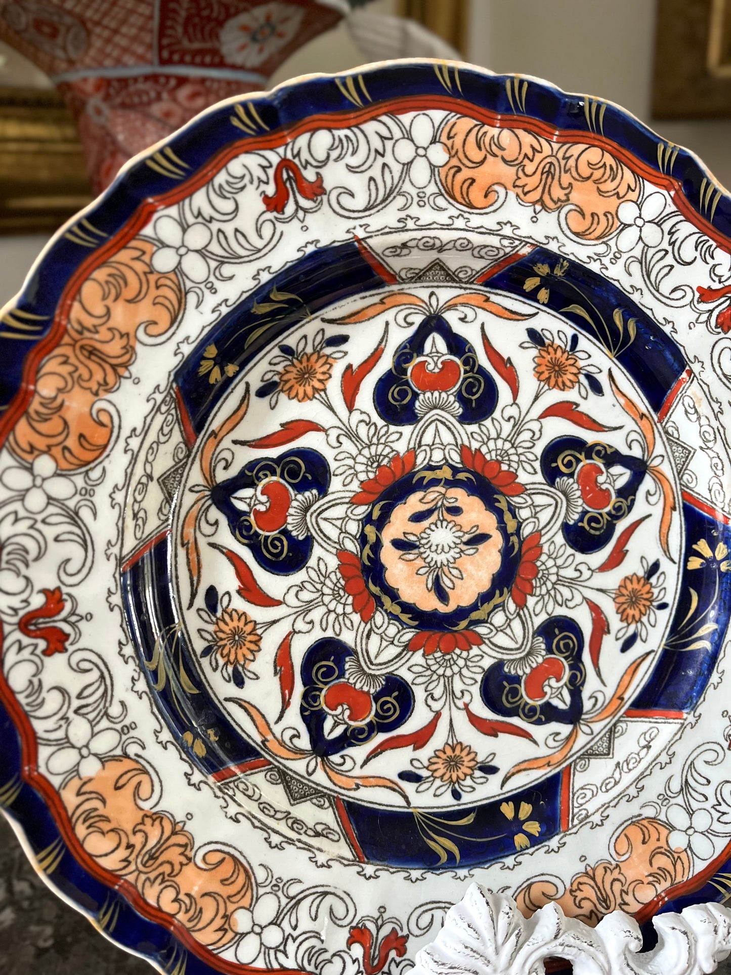 Live 07/28 Vibrant Antique Mason’s Georgian Plate - Unusual Geometric Pattern