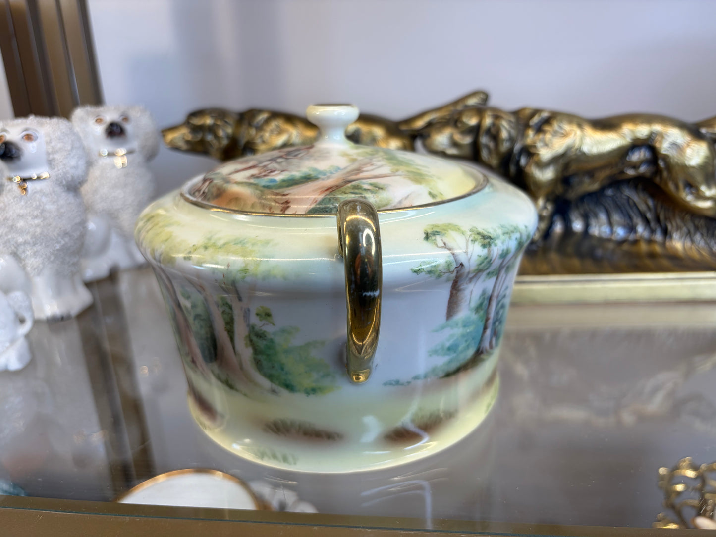 Handpainted Bavarian hunting scene lidded bowl!