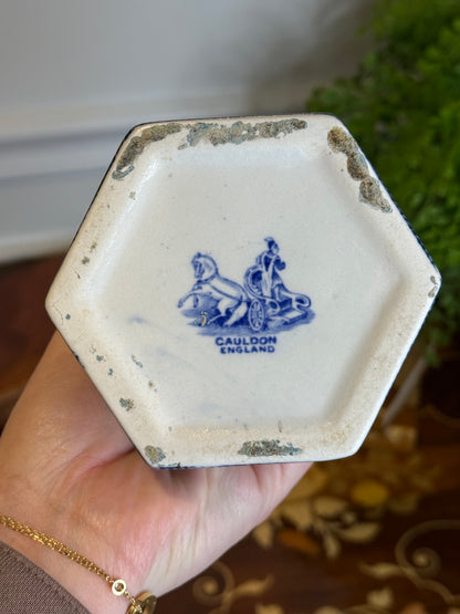 Antique 1920s Cauldon England Blue & White Carriage Vase | 8”