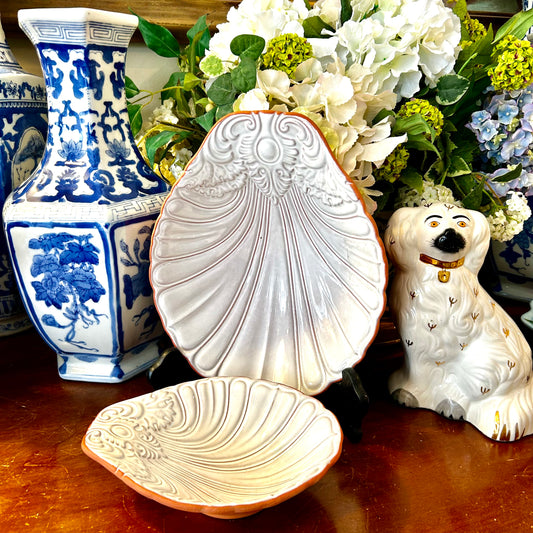 Set of two designer terra cotta clam shell bowls by Loneoak & Co.