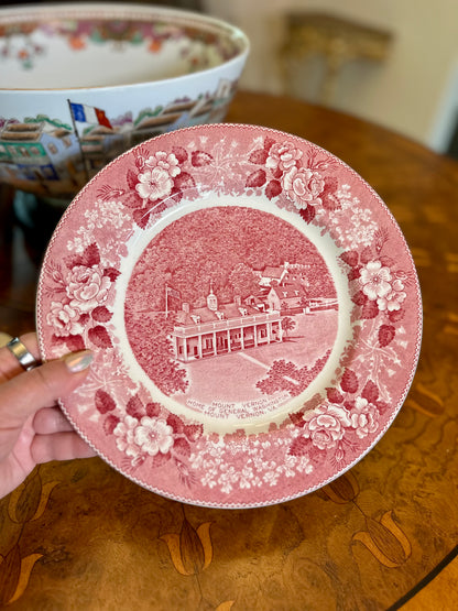 Vintage Old English Staffordshire Ware Red Transferware Historic Plates, Virginia Landmarks