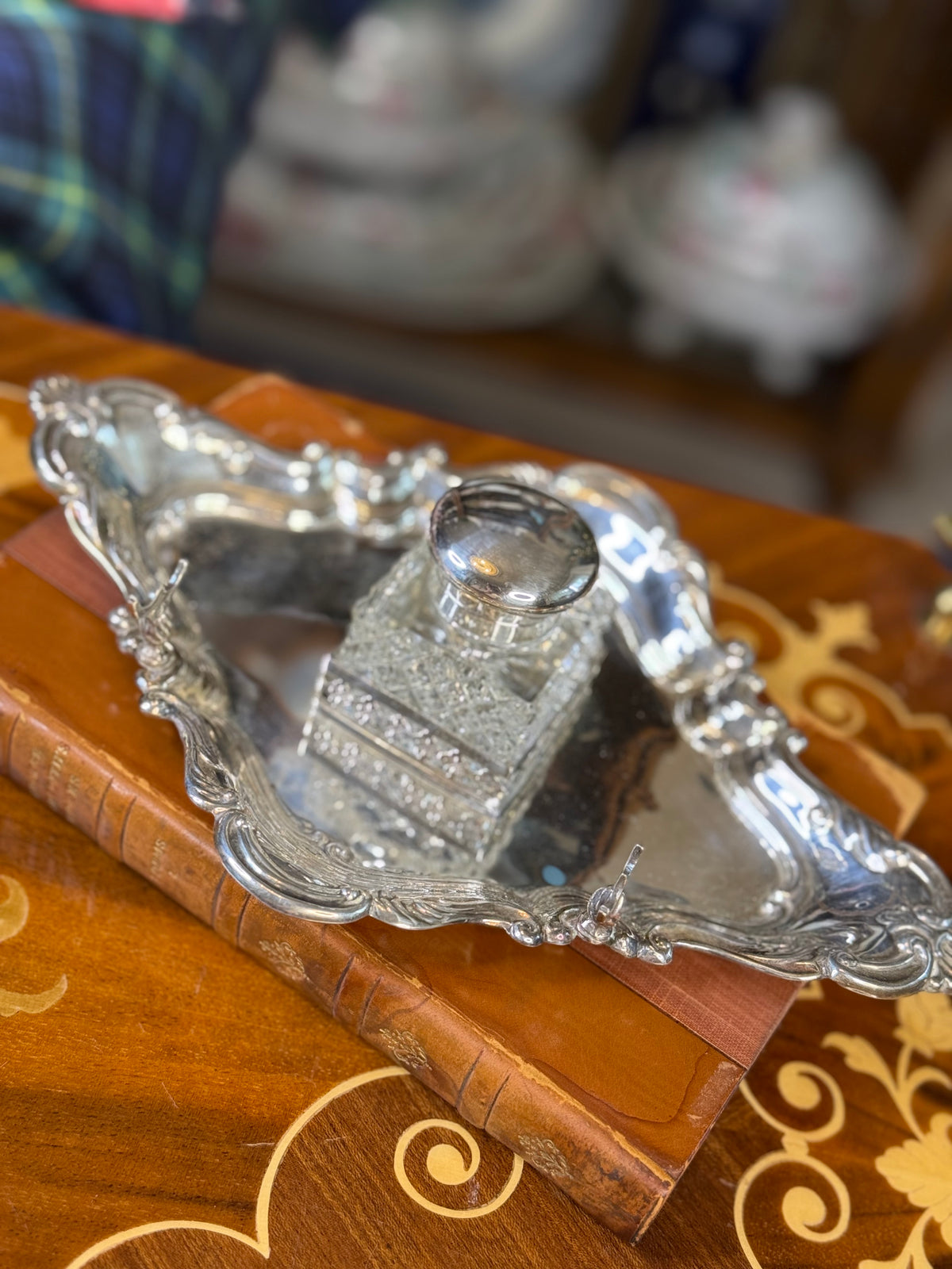 Antique English Silver Inkwell & Tray | Birmingham 1905 | DA0476